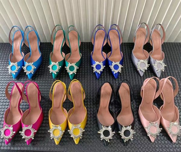 Amina Muaddi Begum Kristallverzierte Schnalle mit Flecken, Pumps, Schuhe mit Absätzen, Sandalen für Damen, Luxus-Designer-Kleiderschuh, Abend-Slingback-Sandale, 9,5 cm, Größe 35–42