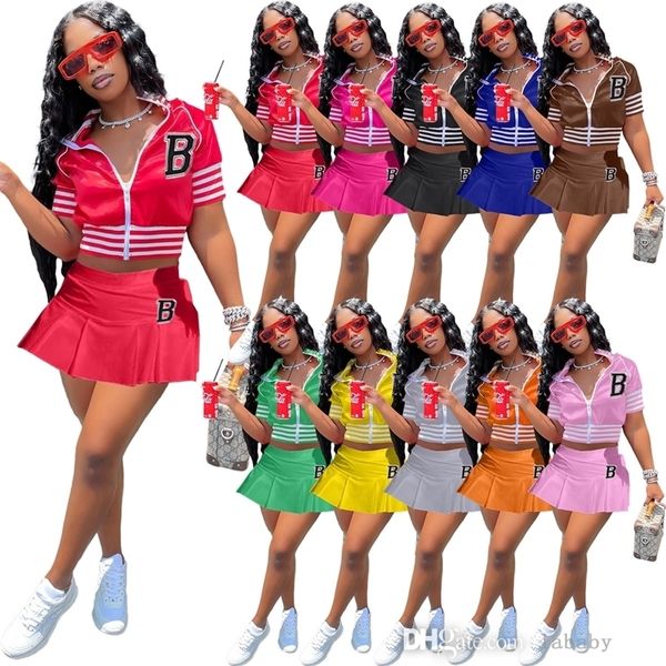 

womens designer clothing tracksuits summer short sleeve baseball suit letter printed skirt outfits 2 piece dress sets plus size, Gray