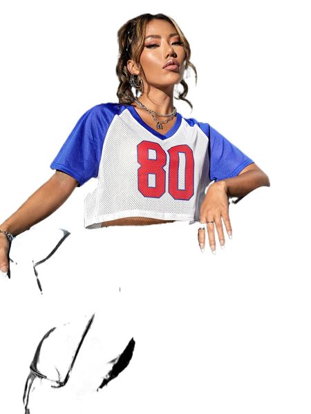 

v-neck number print raglan sleeve tee y9oz#, White