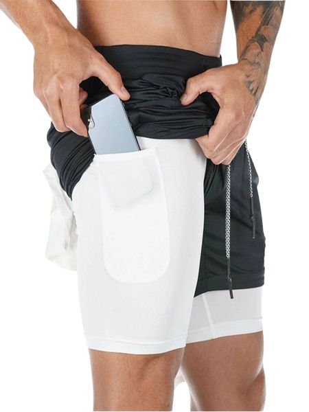 

men 2 in 1 phone pocket sports shorts with towel loop k4xg#, White;black