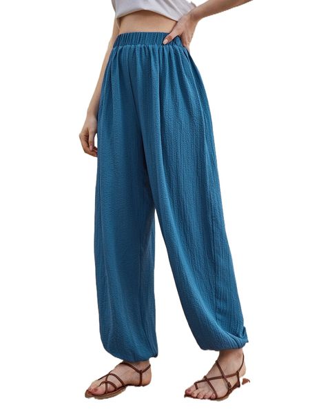

elastic waist solid carrot pants n5sk#, Black;white
