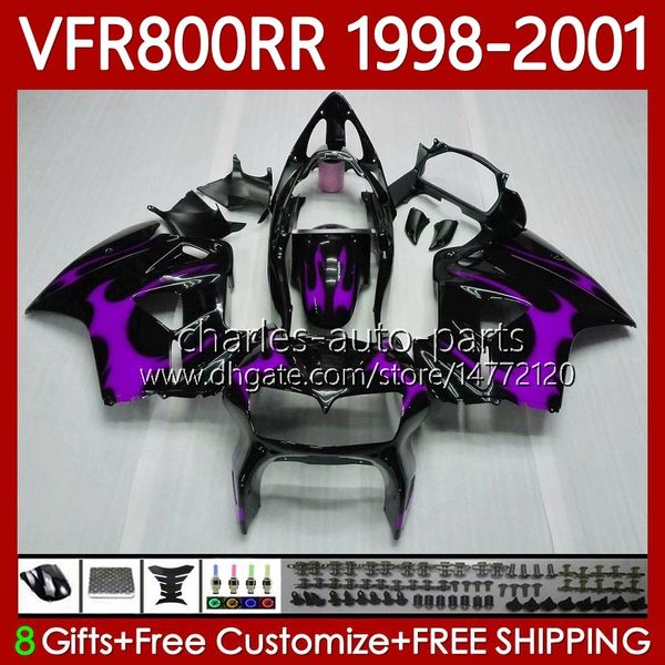 Kit corpo per HONDA Interceptor VFR 800RR 800 CC RR VFR800RR Fiamme viola 1998 1999 2000 2001 Carrozzeria 128No.102 VFR-800 800CC VFR800R 98-01 VFR800 RR 98 99 00 01 Carenatura