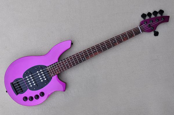 

5 strings metal purple electric bass guitar with 24 frets