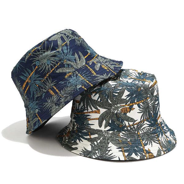 

fisher man hat reversible banana tree bucket hats for women men street hip hop bucket cap vintage printed fishing hat, Blue;gray