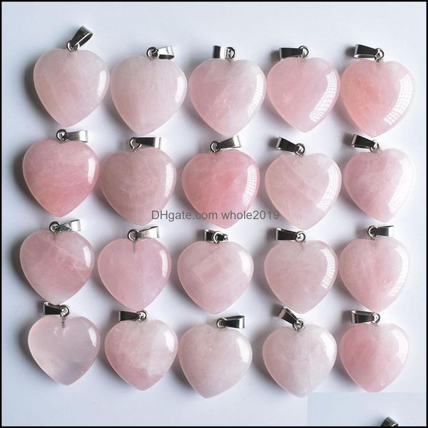 Charms Jewels Conclusões componentes de pedra natural 25 mm de coração rosa quartzo pingentes chakras brincos fit gem dhqqf