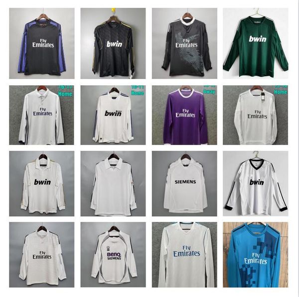 

real madrids benzema modric retro soccer jersey long sleeve football shirts guti ramos kaka 10 11 12 13 14 15 16 17 18 ronaldo zidane raul r, Black;yellow