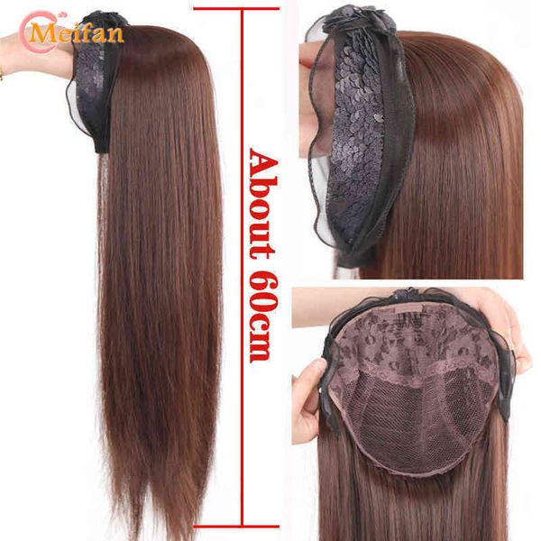 

hair synthetic wigs cosplay meifan synthetic long 3/4 headband wig with hair band fluffy clip in straight seamless high temperature piece 22, Black