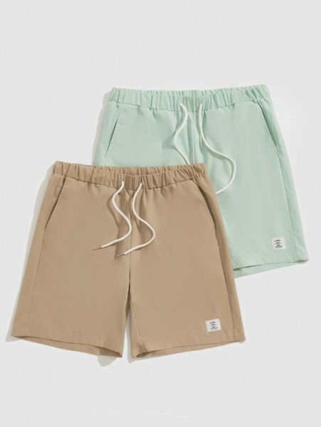 

men 2pcs drawstring waist shorts g0nk#, White;black