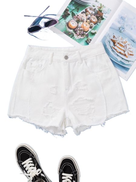 

ripped raw cut shorts u2il#, White;black