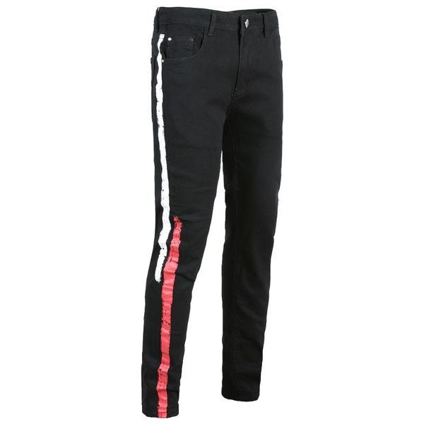 

men's jeans personality stripe printed mens tight elastic men denim skinny designer brand slim fit jean pants scratched biker jeansmen&, Blue