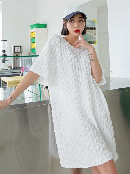 

dazy textured drop shoulder tee dress s0u0#, Black;gray
