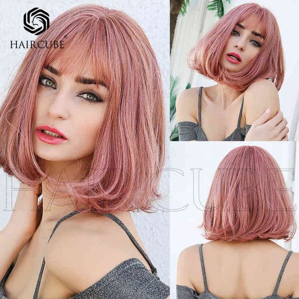 Estilo moda tendência feminina feminina bang bob rosa bob cabeça curta perucas curtas aplicação diária 220527