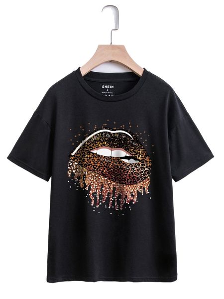 

lips and leopard print drop shoulder tee d5qr#, White