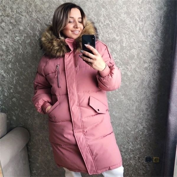

winter long parkas jackets winter women casual thicken warm parkas coat winter female fur collar padding coats s-2xl 201127, Black