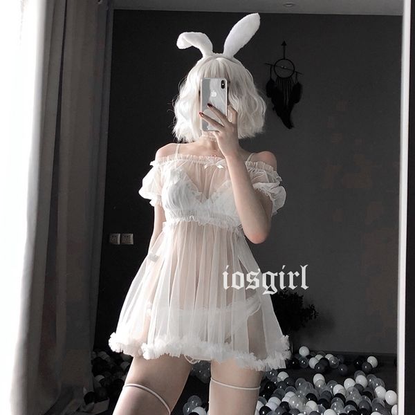 

lingerie white night dress perspective out lace sleepwear female temptation womens nightgown nightwear sleeping dress y200425, Black;red