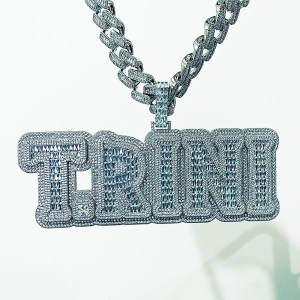 Iced Out Nome personalizzato Baguette Zircon Lettere Ciondolo Big Size Oro Argento Color Nacklace per uomo Gioielli Hip Hop