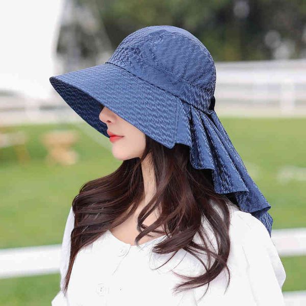 

hats large eaves versatile sunscreen fisherman back skirt shawl ice sense sunshade summer travel fashion sun, Blue;gray