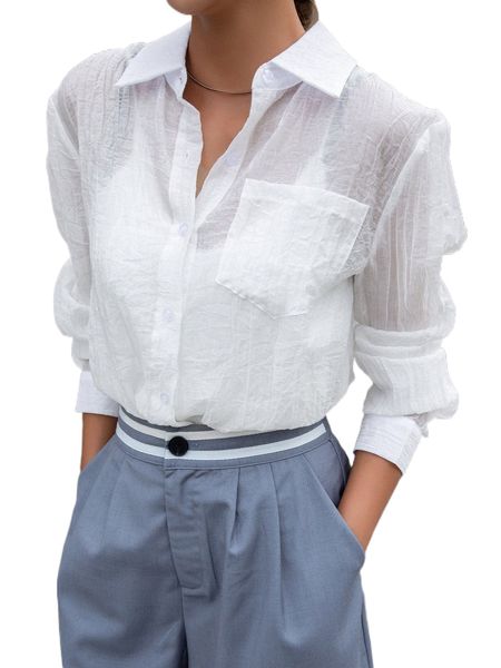 

dazy patched pocket button front shirt without camisole 18os#, White