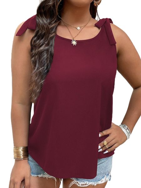 

plus knot shoulder solid tank r8t3#, Black