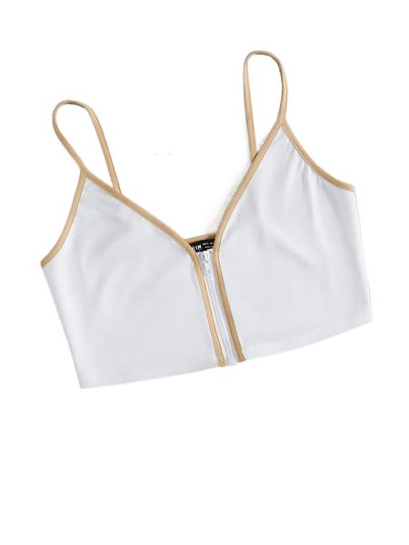 

sweetheart contrast binding crop cami 95hy#, White