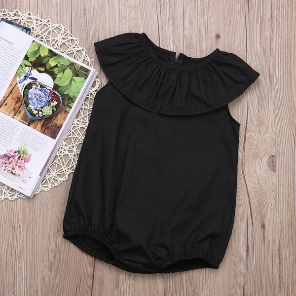 

0-5y summer causal pretty infant kids baby girls romper short sleeve solid black cotton jumpsuits clothes, Blue