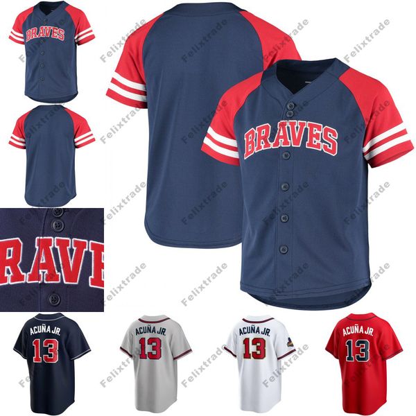 

matt olson braves jersey 13 ronald acuna jr. dansby swanson austin riley marcell ozuna adam duvall travis d'arnaud william contreras mi, Blue;black