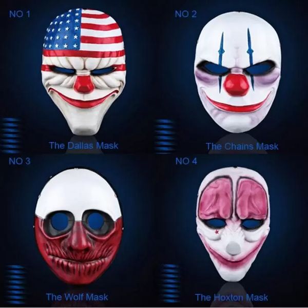 Maschera di Halloween in PVC Maschere spaventose per feste da clown Payday 2 per Maschere orribili Cosplay in maschera