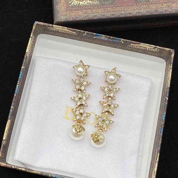

design jewel ornament charm earring star full diamond pearl earrings red temperament female earrings jewelry, Golden