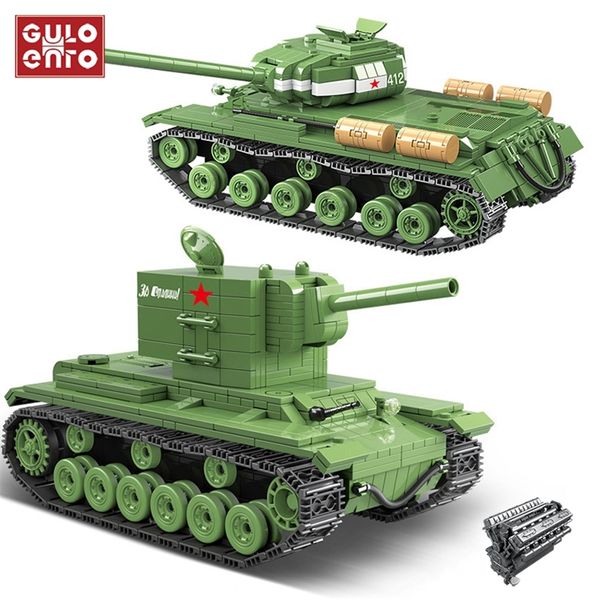 Militar KV 2 é 2 bloqueios pesados ​​de construção de tanques Cidade Soviética Rússia WW2 Soldier Weapon Bricks Toys Presentes para crianças Crianças 220715