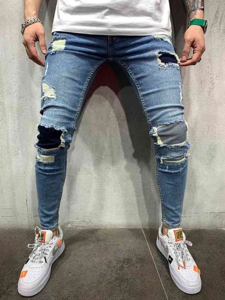 

men's jeans men's black zipper slim fit scooter pants pub2, Blue