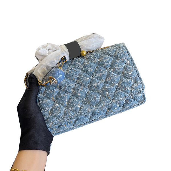 

womens denim sequins classic mini flap woc bags wallet with chain purse quilted crush ball crossbody shoulder card holder designer handbags