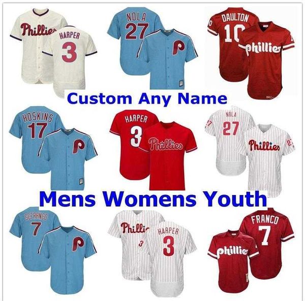 

retro men women kids bryce phillies jerseys darren daulton harper maikel franco 17 rhys hoskins 27 aaron nola mitch williams mike schmidt, Black