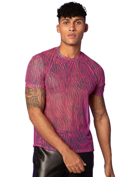 

men zebra stripe semi-sheer tee h2eo#, White;black