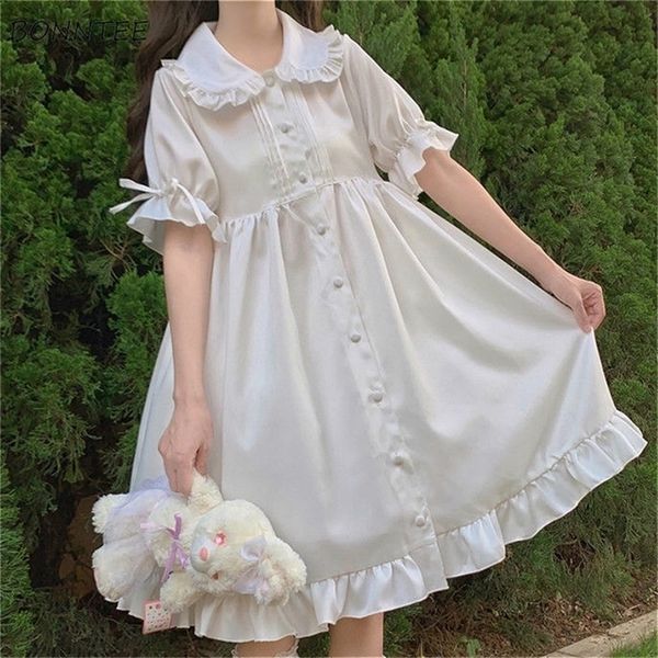 

dresses women japanese style loose all match students kawaii comfortable solid trendy knee length lovely summer 220613, Black;gray