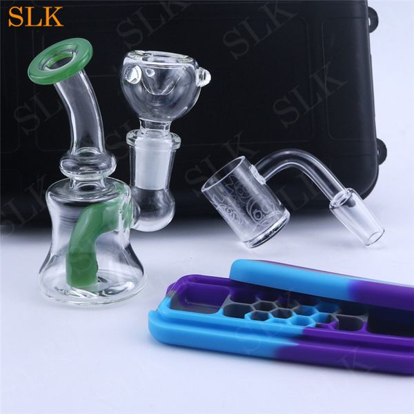 Commercio all'ingrosso Narghilè Mini Beaker Pipa ad acqua 5 in 1 Pipa in vetro Set Shisha Tobacco Bong Oil Rig Kit filtro fumo in vetro spesso