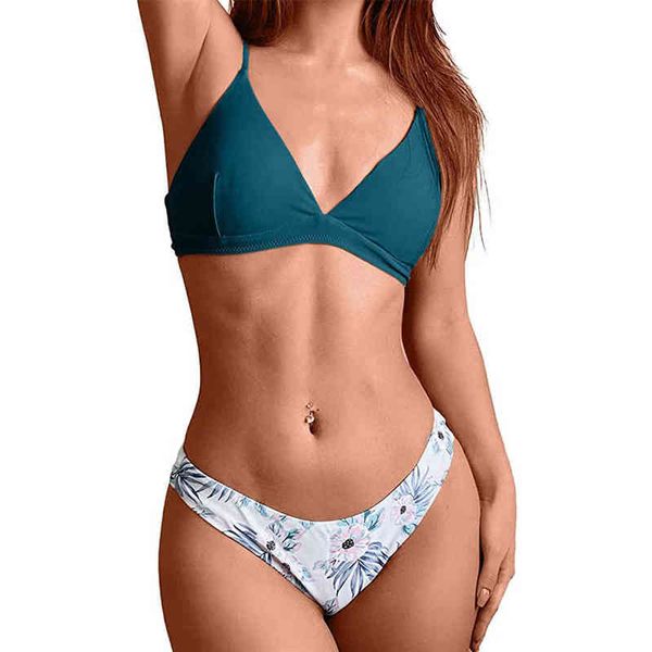 

female 2022 swimsuit floral bikini split cross tie backl, White;black