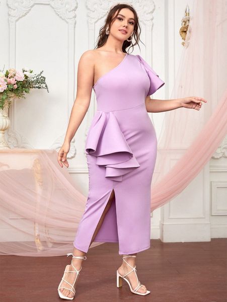 

plus exaggerated ruffle split hem dress n9h2#, Black