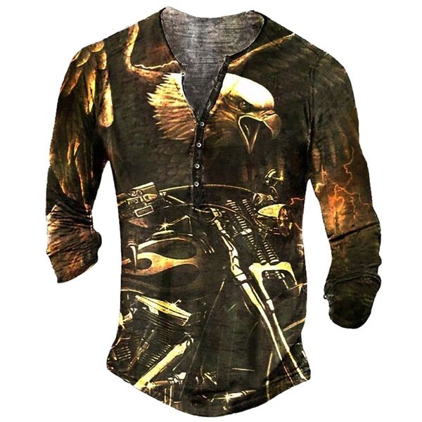 

men's henley shirt tee t shirt 3d print graphic eagle plus size henley casual daily button-down print long sleeve casual retro designe, White;black