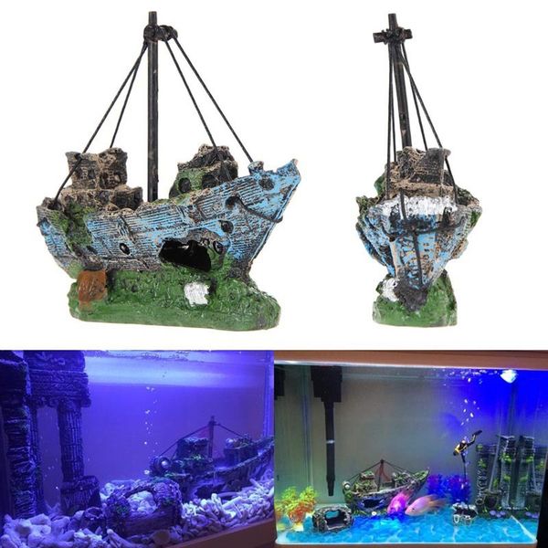 

3 models small aquarium decoration landscape wreck sunk ship sailing boat destroyer resin ornament fish tank decor