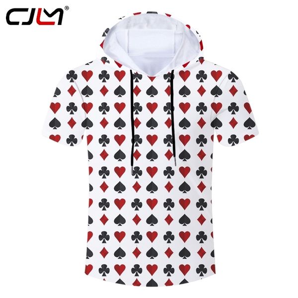 

poker print hooded tshirt fitness plus size men tee playing card fashion harajuku mens summer clothing 220623, White;black