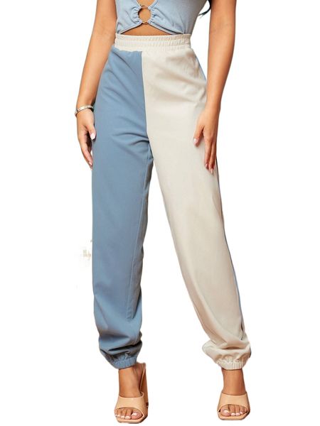 

two tone high waist sweatpants k0dn#, Black;white