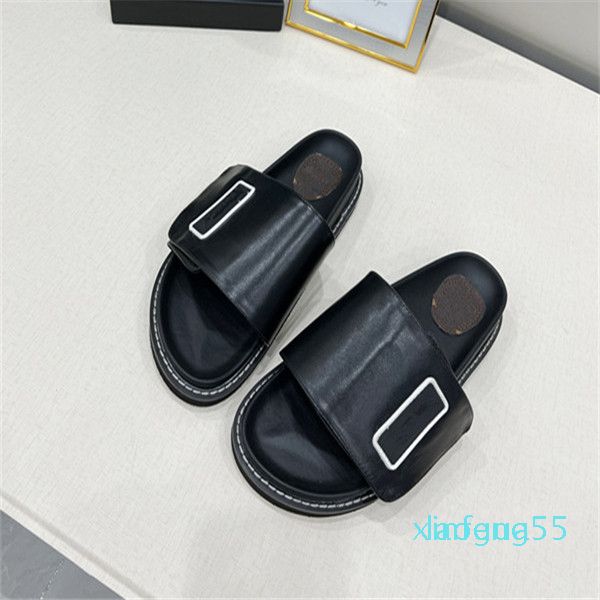 

2022 spring and summer new products slippers men's and women's slippers cowhide casual sandals and slippers flat shoes high-end qu, Black