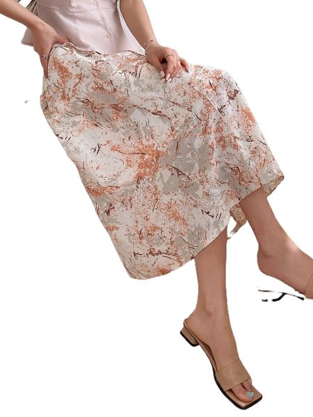 

dazy high waist marble print flare skirt 15gf#, Black