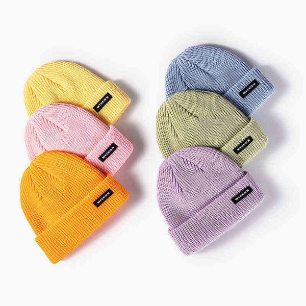 

korean fashion letter patch melon hat women autumn winter casual warm knit cold hat men wool hat tij j220722, Blue;gray