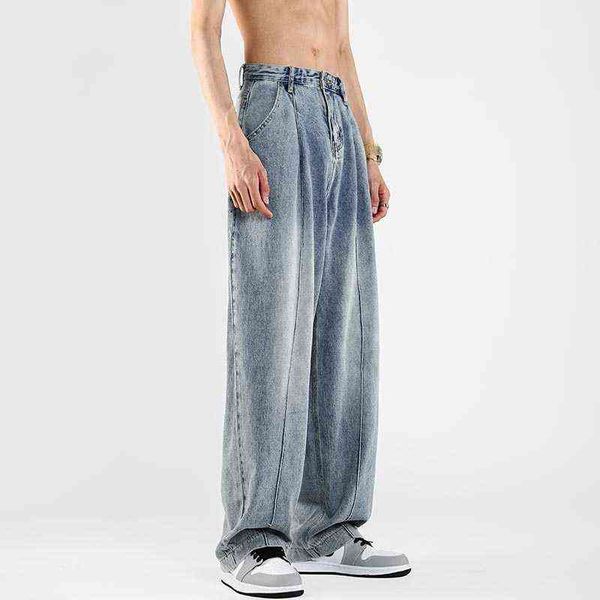 

blue baggy jeans men fashion casual wide leg jeans men streetwear korean style loose straight denim pants mens trousers -2xl t220726