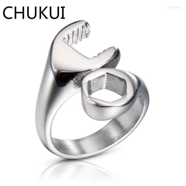 Anéis de casamento Chukui Trendy Men's Ring Punk Mechanic Wench Três tons de aço inoxidável para masculino Spanner Spanner Jewelry Edwi22