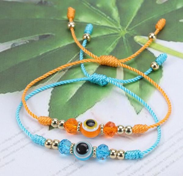 Bracciale Lucky Evil Blue Eye Braccialetto di corda intrecciata regolabile con perline di cristallo colorato fatto a mano Gioielli dell'amicizia Sia per adulti che per bambini 14 colori