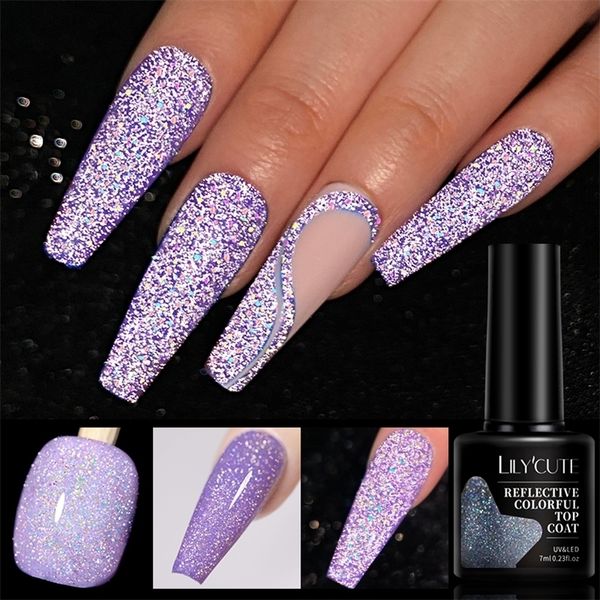

lilycute 7ml reflective colorful coat glitter laser polish vernis semi permanent uv gel hybird nail art esmaltes 220620