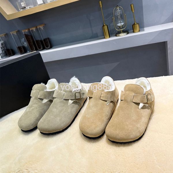 

dress shoes high end quality wool slippers women's soft soled leisure lazy shoes sheep fur integrated thermal insulation outer wearing, Black