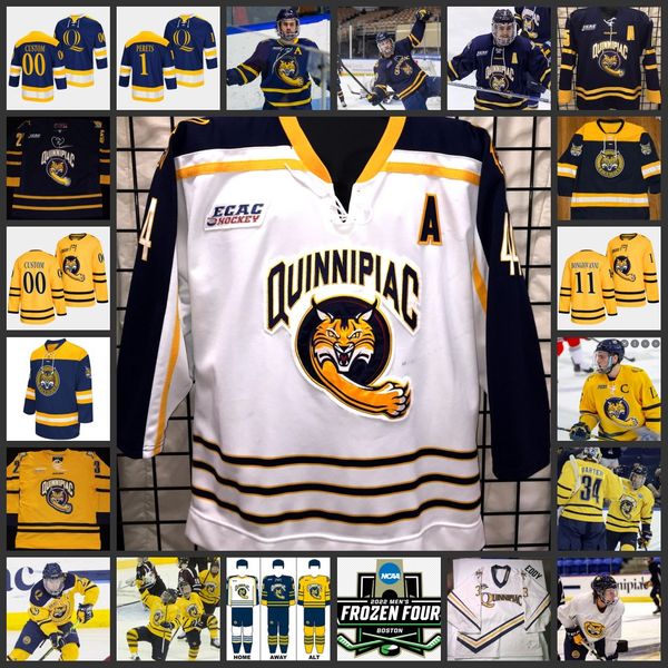 2022 NCAA Frozen Four Custom QU Quinnipiac Bobcats Hockey-Trikots 23 Zach Metsa-Trikots 10 Ethan de Jong 11 Wyatt Bongiovanni 34 Michael Garteig 29 Odeen Tufto-Trikots